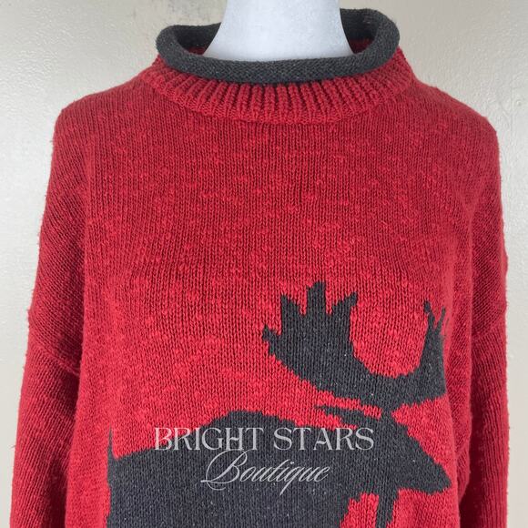 Extremely Rare Red Black Moose Reindeer Sweater ASO Phoebe Buffay Friends - Picture 8 of 9